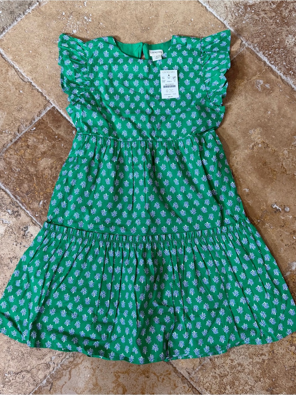 Crewcuts Green Floral Ruffle Sleeve Tiered Dress